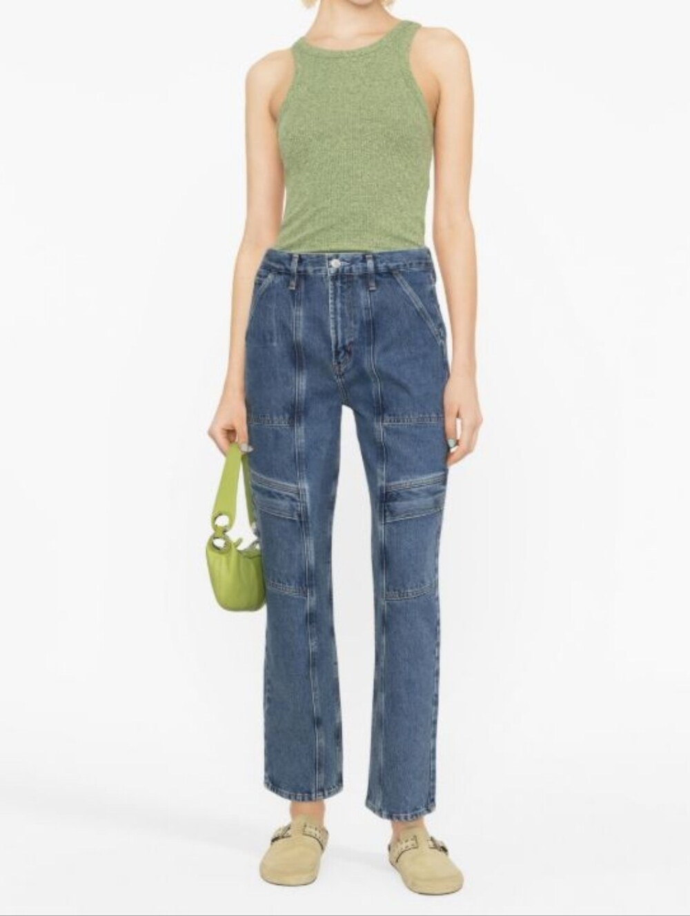Agolde The Cooper Cargo Utilitarian Dark Blue High-Rise Panel Seam Jeans